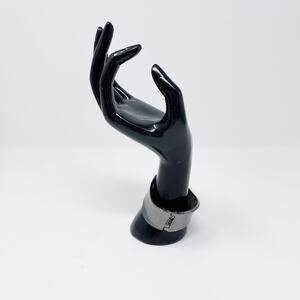 Dark Gray Silver Tone Wave Bangle Bracelet 1" Wide Fashion Statement Costume